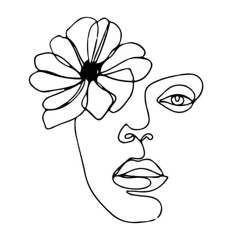 Πίνακας σε καμβά Line Art Head and Flower